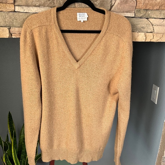 VTG 80s Camelhair Indie Academia V-Neck Sweater Minimalist Luxury Tan Men’s L - Picture 1 of 6